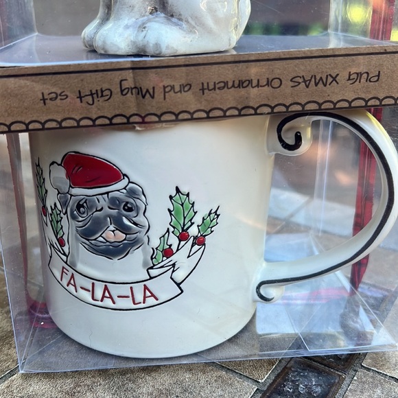 New 2020 Blue Sky pug Christmas ornament paired with FA-LA-LA Mug. Gift boxed - Picture 3 of 8